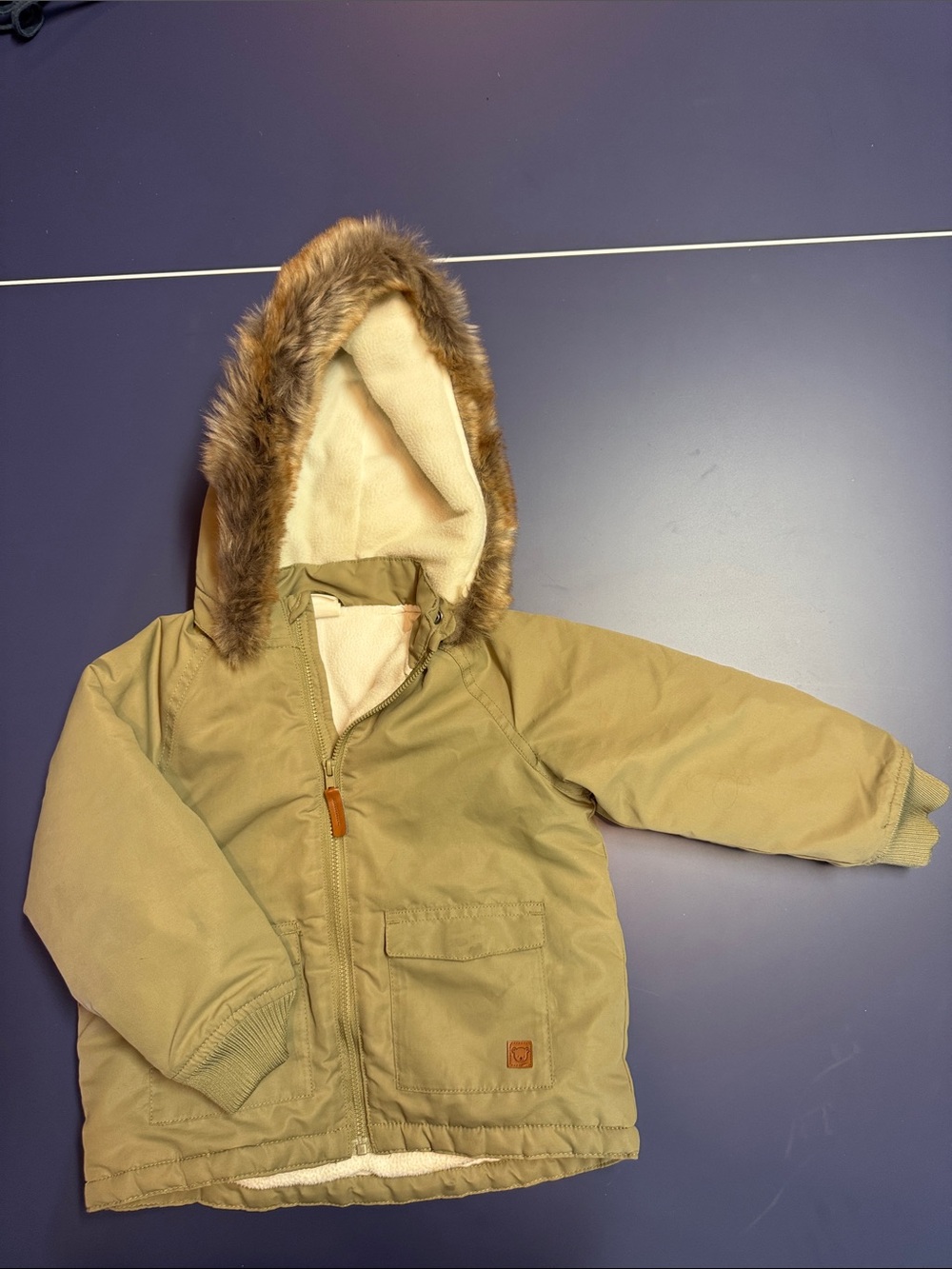 H&M Olive Green Hooded Jacket with Cream Sherpa Lining